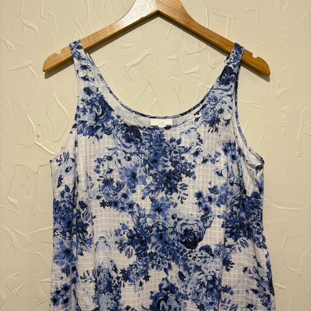J Jill blue floral print sleeveless 100% cotton midi dress (medium) - Picture 2 of 6